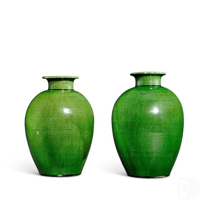 A pair of green-glazed jars, Liao dynasty | 遼 綠釉罐一對